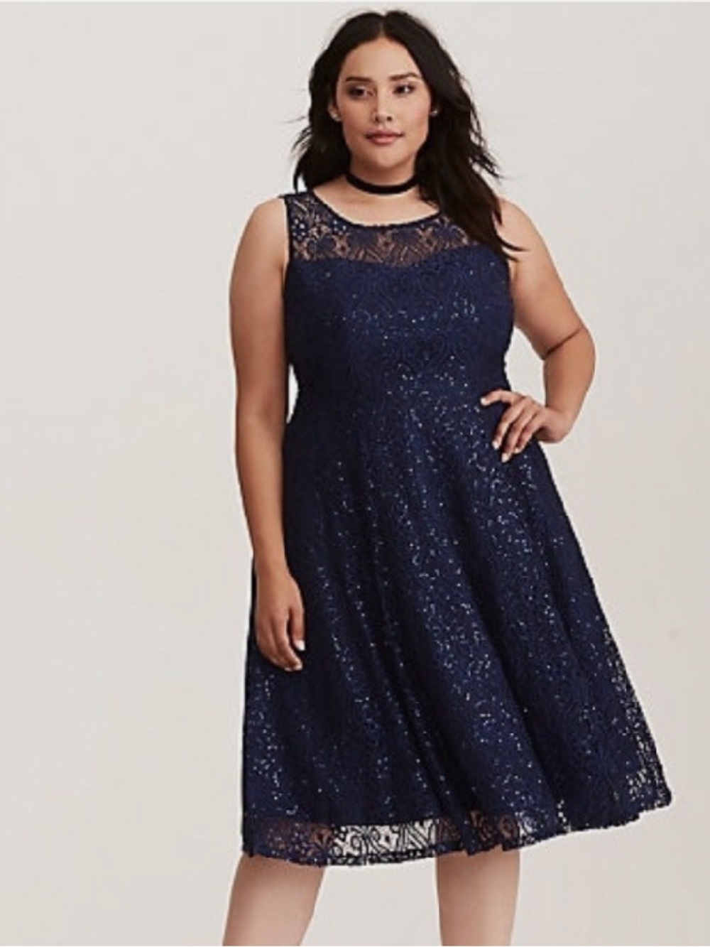NWOT Torrid Special Occasion Navy Sequin Lace Illusion Midi Skater Dress